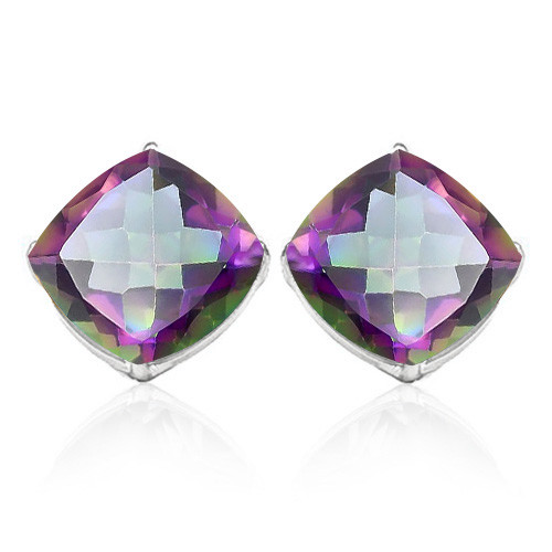 6MM Cushion Mystic Topaz Earrings in Sterling Silver