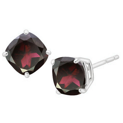 6MM Cushion Garnet Earrings in Sterling Silver