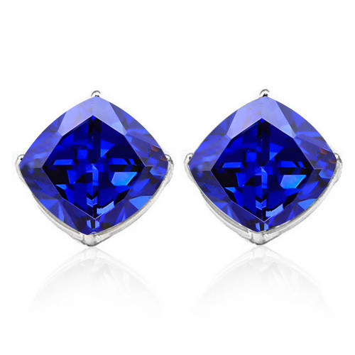 6MM Cushion Lab Tanzanite Earrings in Sterling Silver
