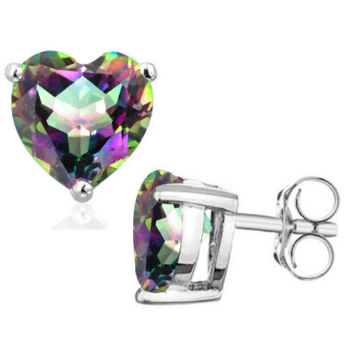10MM Heart Mystic Topaz Earrings in Sterling Silver