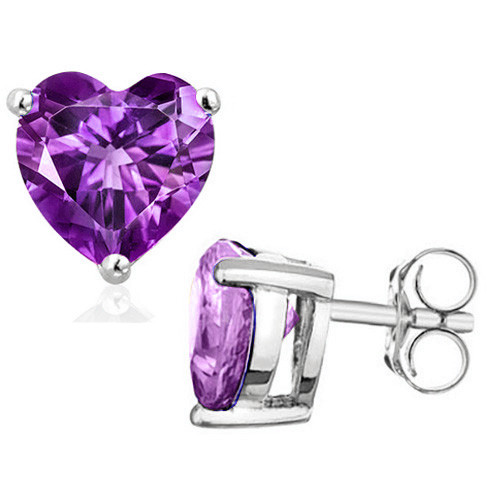 10MM Heart Amethyst Earrings in Sterling Silver