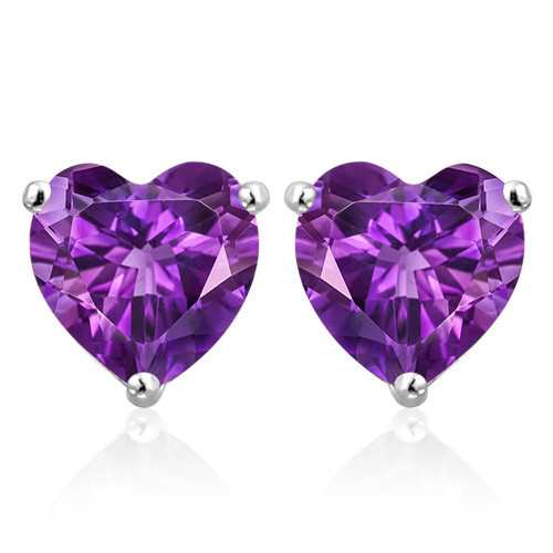 10MM Heart Amethyst Earrings in Sterling Silver