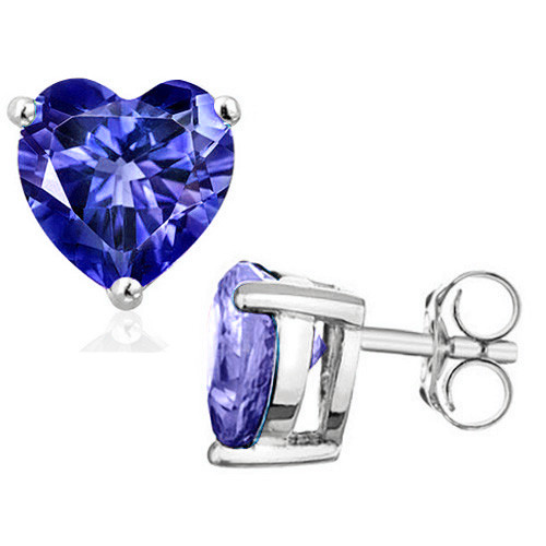 8MM Heart Lab Tanzanite Earrings in Sterling Silver