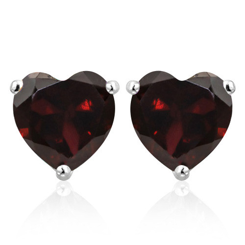 6MM Heart Garnet Earrings in Sterling Silver
