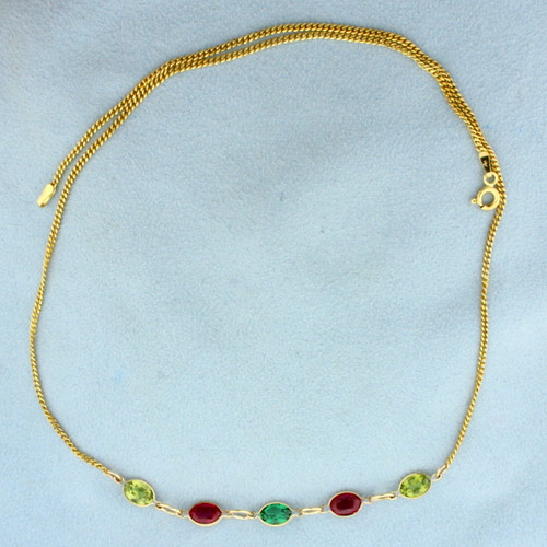 Emerald, Ruby, and Peridot Necklace in 14K Yellow Gold