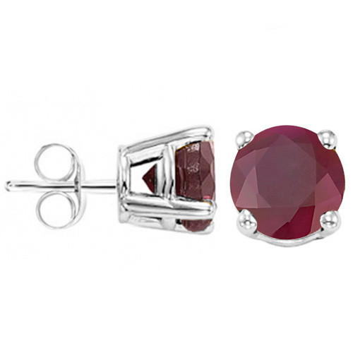 5MM Round Ruby Earrings in Sterling Silver