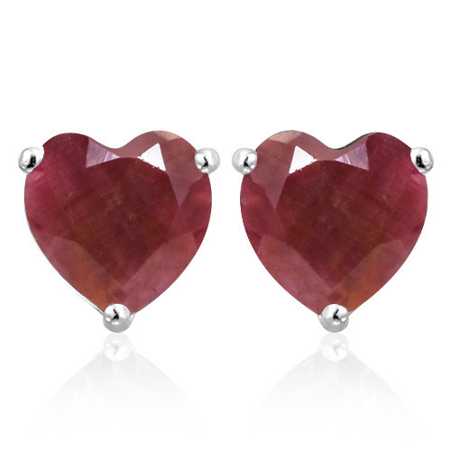 5MM Heart Ruby Earrings in Sterling Silver