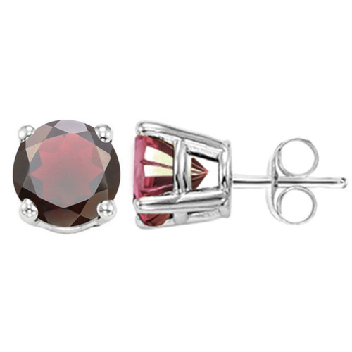 5MM Round Cut Garnet 1.2CTW Stud Earrings in Sterling Silver