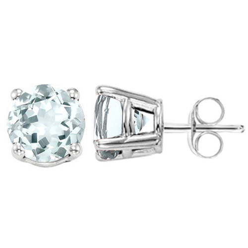 5MM Round Cut Aquamarine .9CTW Stud Earrings in Sterling Silver