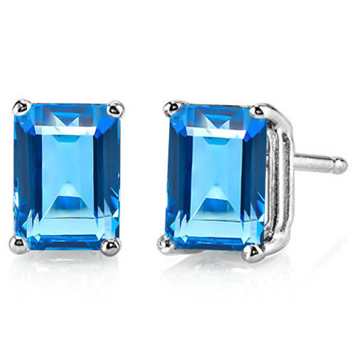 7x5MM Emerald Cut London Blue Topaz 2CTW Stud Earrings in Sterling Silver
