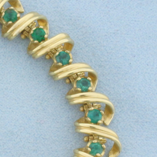 Natural Emerald Spiral Design Bracelet in 14K Yellow Gold