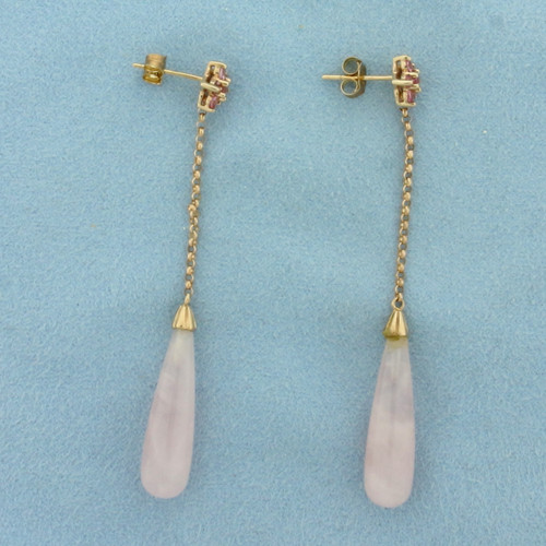 Rose Quartz and Pink Topaz Dangle Earrings in 10K Rose Gold