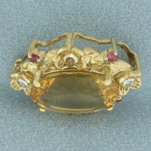 Citrine, Pink Tourmaline, and Diamond Pendant in 10k Yellow Gold
