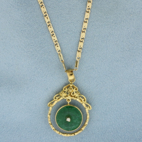 Jade and Diamond Necklace in 18K Yellow Gold