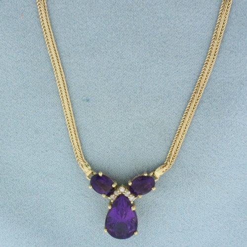 Amethyst and Diamond Necklace in 14K Yellow Gold