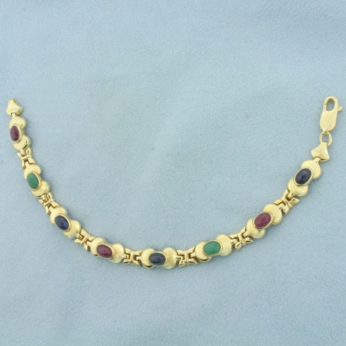 Sapphire Ruby and Emerald Bracelet in 14K Yellow Gold