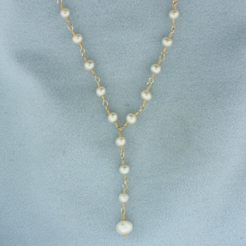 Cultured Pearl Y-Necklace in 14K Yellow Gold