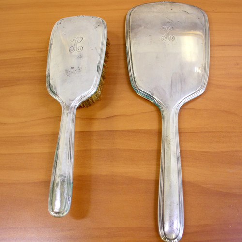 Antique Edwardian R. Blackington Sterling Silver Hairbrush Hand Mirror Vanity Set
