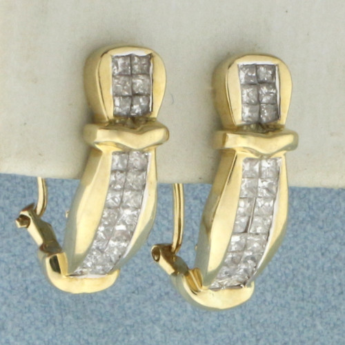 Invisible Set Diamond Earrings in 14K Yellow Gold