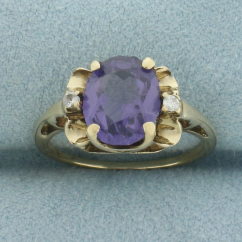 Color Changing Sapphire and Diamond Ring in 14k Yellow Gold