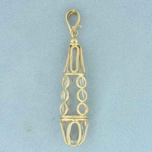 Italian White Crystal Pendant  in 14K Yellow Gold