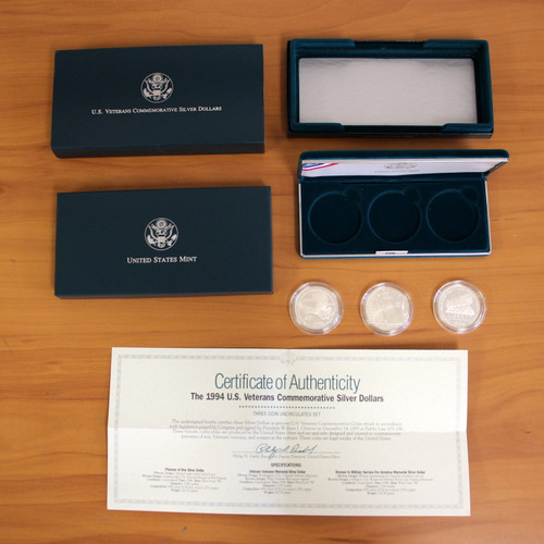 US Mint 1994 Veterans Commemorative Silver Dollar Proof Coin Set OGP