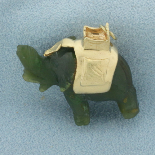 Vintage Jade Elephant Charm in 14k Yellow Gold