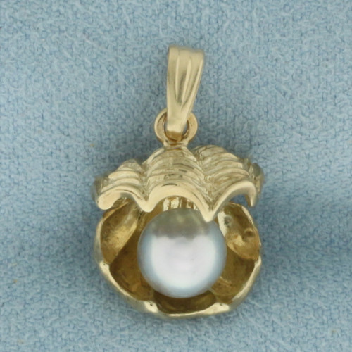 Tahitian Pearl in Oyster Shell 3D Pendant in 10K Yellow Gold