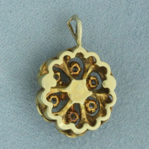 Antique Old European Cut Diamond and Enamel Pendant In 14K Yellow Gold