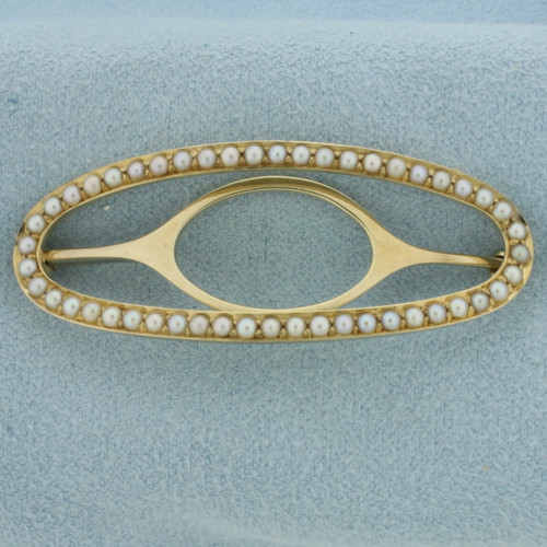 Antique Seed Pearl Wedding Hair Clip in 14K Yellow Gold