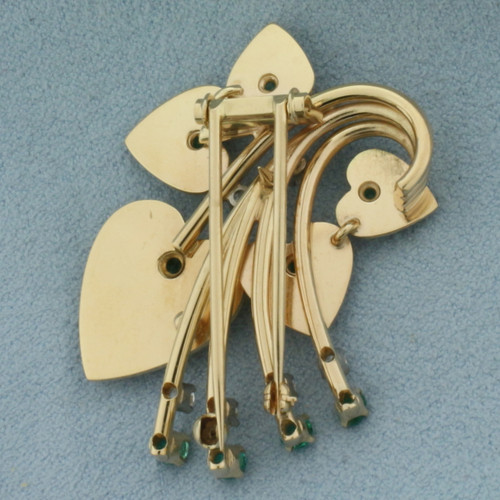 Emerald and Diamond Heart Leaves Pin in 14k Yellow Gold