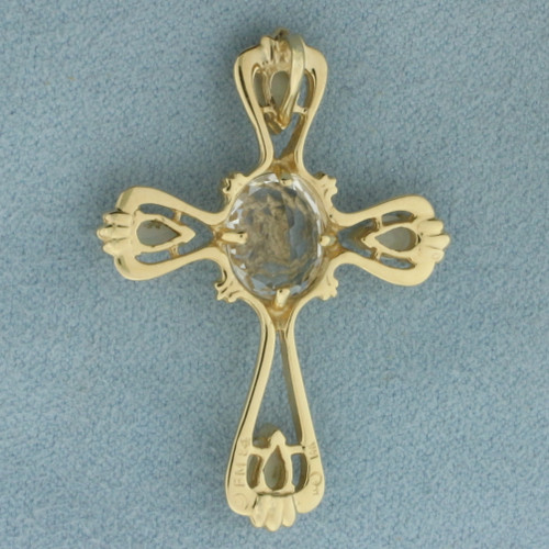 Topaz and Opal Cross Pendant in 14k Yellow Gold