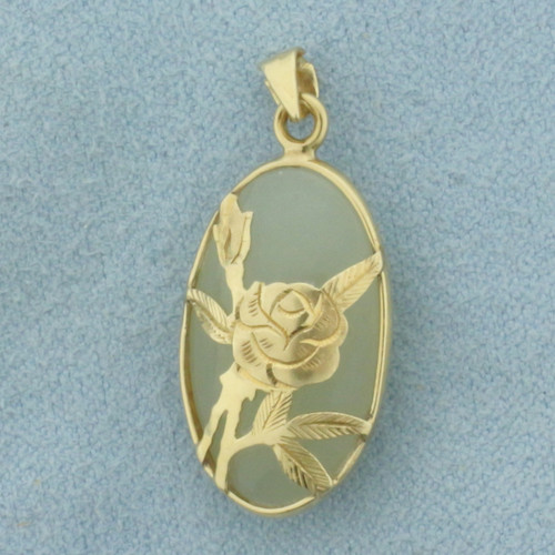 Jade Flower Pendant in 14K Yellow Gold