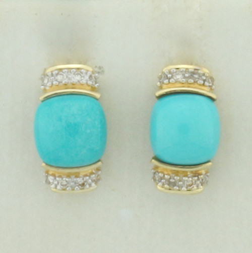 Persian Turquoise and Diamond Earrings in 14K Yellow Gold