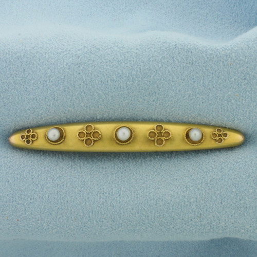 Numbered Antique Seed Pearl Pin in 14k Yellow Gold