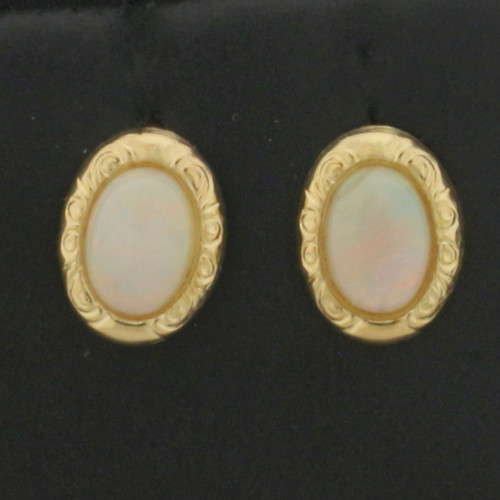 Vintage Opal Stud Earrings in 14K Yellow Gold