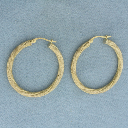 Italian Twisting Textured Hoop Earrings in 10K Yellow Gold