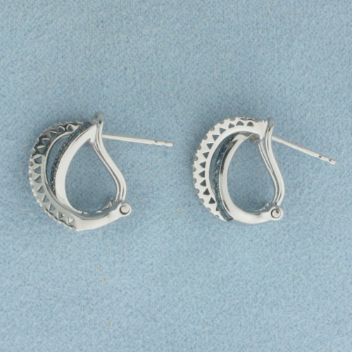 Blue and White Diamond Earrings in 14K White Gold
