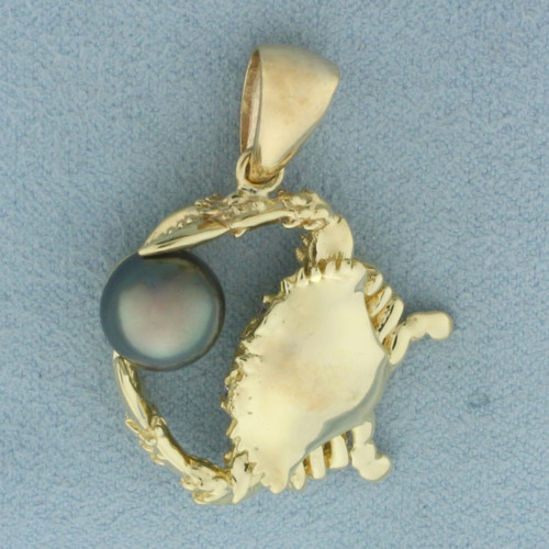 Tahitian Pearl 3D Crab Pendant in 14k Yellow Gold