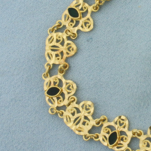 Enamel Inlay Filigree Bracelet in 21K Yellow Gold