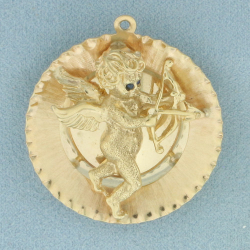 Large Cupid 3D Medallion Charm or Pendant in 14k Yellow Gold