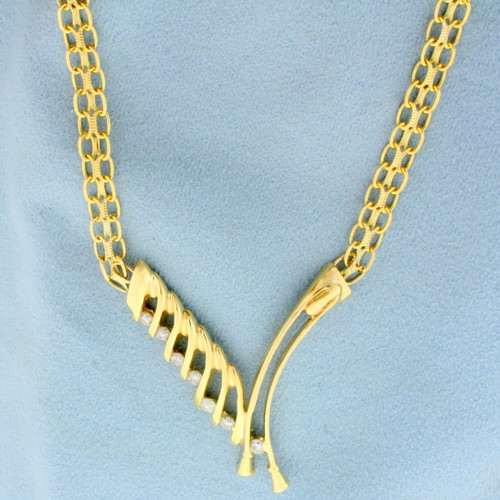 Italian Abstract Designer Bismarck Link Diamond Necklace in 14K Yellow Gold