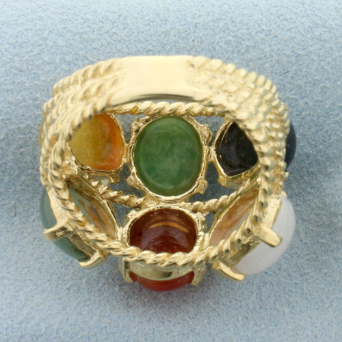 Designer Jade Statement Ring in 14K Yellow Gold