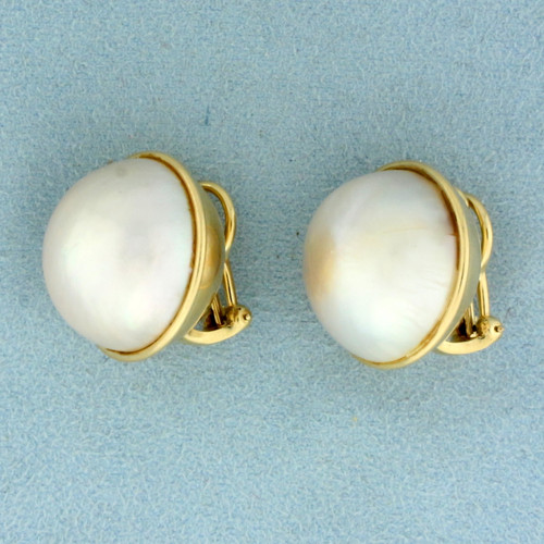 Mabe Pearl Earrings for Non pierced Ears In 14K Yellow Gold