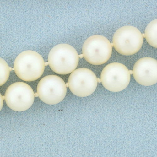 Long 25 Inch Vintage Akoya Pearl Double Strand Necklace in 14K White Gold