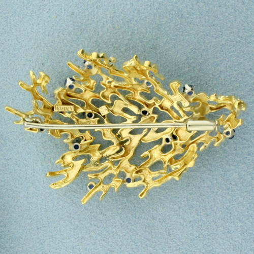 Italian Designer Sapphire Pin in 18K Yellow Gold