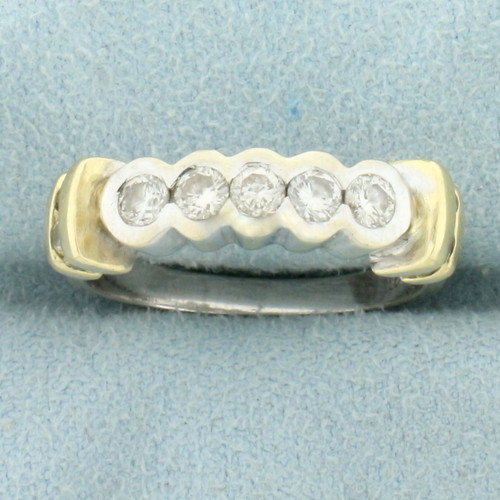 5 Stone Bezel Set Diamond Wedding or Anniversary Ring in 14K Yellow and White Gold
