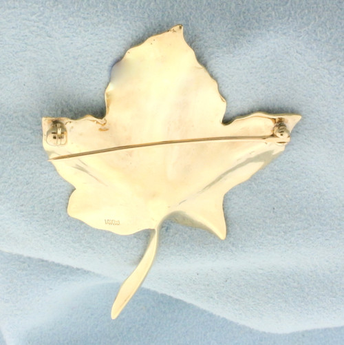 Maple Leaf Diamond Brooch Pin in 14K Yellow Gold