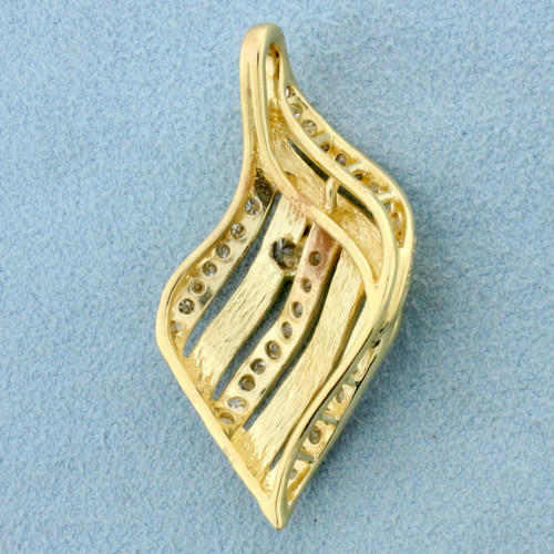 Abstract Wave Design Diamond Pendant in 14K Yellow Gold