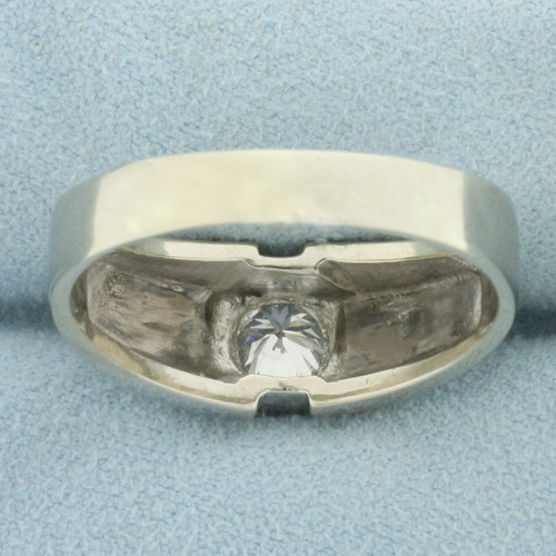 Mens 1ct Diamond Solitaire Ring in 14K White Gold